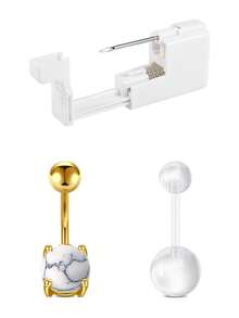 3Pcs Belly Button Piercing Kit Gun, Professional Body Piercing Kit, Belly Button Piercing Gun Navel Piercing Kit For Women, Disposable Belly Piercing Gun At Home With Belly Button Rings - Multicolor - View 9