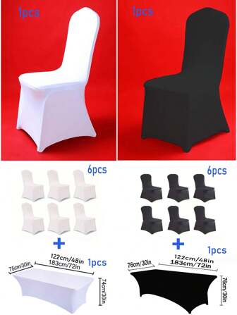1pc, 6pcs Elastic Chair Cover + Elastic Tablecloth Cover Set, Hotel Special Chair Cover And Tablecloth, Outdoor Chair Cover, Suitable For Banquet, Wedding, Catering, Restaurant, Bar, Conference Room, Wedding Season, Stool Cover, Home Universal Decorative Chair Cover
