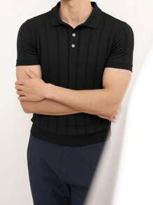 Men's Short Sleeve Ribbed Polo Sweater, Suitable For Daily Wear, Outdoor And Commuting, Old Money Style