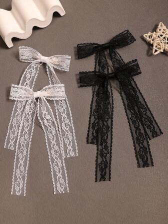 4pcs/Set Cute Japanese Style Black & White Lace Bow Hair Clips, Summer Side Hairpins Hair Accessories Claw Clips Hair Claws Hair Barrettes, Winter Outfit For Women, Bows, Classy