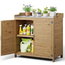Lofka Outdoor Furniture Outdoor Potting Bench, Garden Herramientas Tools Potting Bench Table, With Metal Tabletop, Outdoor Garden Patio Wooden Herramientas Tools Storage Cabinet, With Adjustable Shelf, Double Doors, Garden Herramientas Tools Workstation For Backyard, Garden, Patio, Lawn - Yellow - View 6