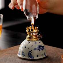 1pc Ceramic Blue And White Porcelain Floral Oil Lamp With Lamp Shade, Adjustable Wick, Suitable For Camping, Home Use, Festivals Like Christmas, Easter, Ramadan, Valentine's Day, Gift