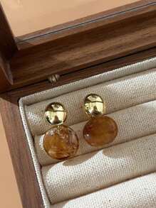 3 Pairs Vintage Brown Resin Tiger Eye Stud Earrings For Women, Colorful Personalized Meraed Jewelry