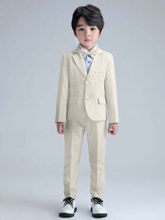 小男孩新款西装正式燕尾服套装钢琴演奏仪式服装婚礼页面礼服格纹3件套：夹克+裤子+领结