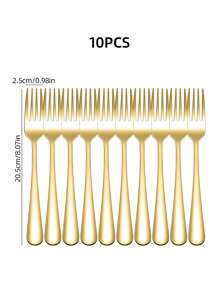 Stainless Steel Reusable Tableware Set, 4/10pcs Golden/Silver Cutlery Set-Includes Dining Forks For Salad/Appetizers/Dessert/Cake/Fruit, Table Forks, Flatware Set For Home, Kitchen, Bar, Restaurant, Hotels, Wedding, Birthdays, New Year, Halloween, Christmas, Easter, Valentine's Day, Thanksgiving Celebrations, And Other Festive Parties, Christmas Gift, Gift Givings-Halloween Or Christmas Party , Dishwasher Safe, Kitchen Supplies