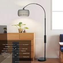 Arc Standing Lamp, Boho Floor Lamps For Living Room With Remote And LED Dimming Bulb, Rattan Tall Lamp For Bedroom With 3 Color Temperatures, Height Adjustable Farmhouse Stand Up Lamp For Office - View 7