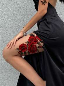 5 pezzi di grandi tatuaggi temporanei a mezza manica con rose rosse e nere, farfalle, ottimi per viaggi, fitness, uso quotidiano, strada, feste, trucco pazzo, adatti per corpo, gamba, braccio, addome, spalla e altre parti del corpo, tatuaggi finti monouso