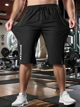 Pantaloncini sportivi casual da uomo estivi con vita con cordino, tasche lampo, 3/4 lunghezza