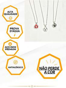 Corrente Cordão Colar 50cm Unissex Infantil Pingente Bola Futebol Cores Prata Dourado Aço Inox