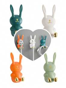 1 pieza/4 piezas Soporte adhesivo para cepillo de dientes con forma de conejo sin necesidad de perforación, organizador de almacenamiento montado en la pared del baño, simple y práctico, adecuado para paredes de baldosas lisas en el baño o la cocina, puede sostener el cepillo de dientes, el vaso del enjuague bucal, accesorios para el cabello - Multicolor - Ver 1