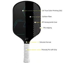 Paddle da pickleball approvato dall'USAPA in fibra di carbonio T700 nera, con anima in nido d'ape in polipropilene da 16 mm e superficie ruvida
