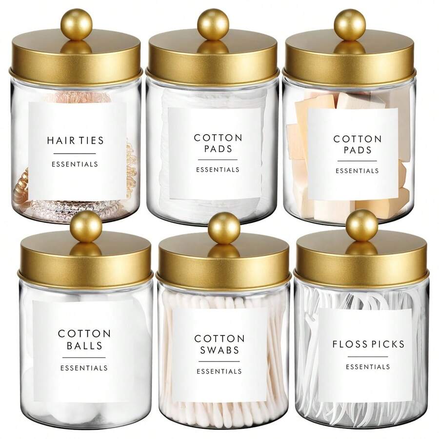 2/3/6pcs Qtip Holder Dispenser - 8 Oz Plastic Apothecary Jar Containers For Vanity Makeup Countertop Organizer Storage -Bathroom Canister Accessories Set For Cleaning Swab, Ball, Pads, Floss,For Holiday Beach, Bathroom Collection, Bedroom Collection, Large Capacity