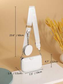 2 pièces Ensemble : 1 pièce Sac à bandoulière minimaliste oblique, 1 pièce Sac à bandoulière blanc unicolore pour femme, Cadeau pour la Fête des Mères - Blanc - Voir 3