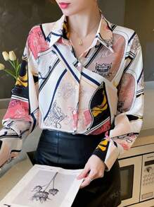Elegant Casual Cartoon Polyester Button Front Dress, Suitable For Holiday, Daily, Evening, Dating, Spring/Summer