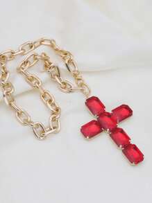 Retro Oversized Pearl Necklace With Big Glass Cross Pendant, Fashion Jewelry For Women, Christmas Gift