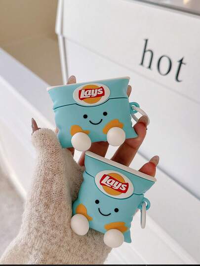 1pc Cute Blue Potato Chip Style Pro 3 Protective Case, Cartoon Cover Compatible With Apple Bluetooth Earphones 1/2/3/4/Pro (Earphones Not Included)