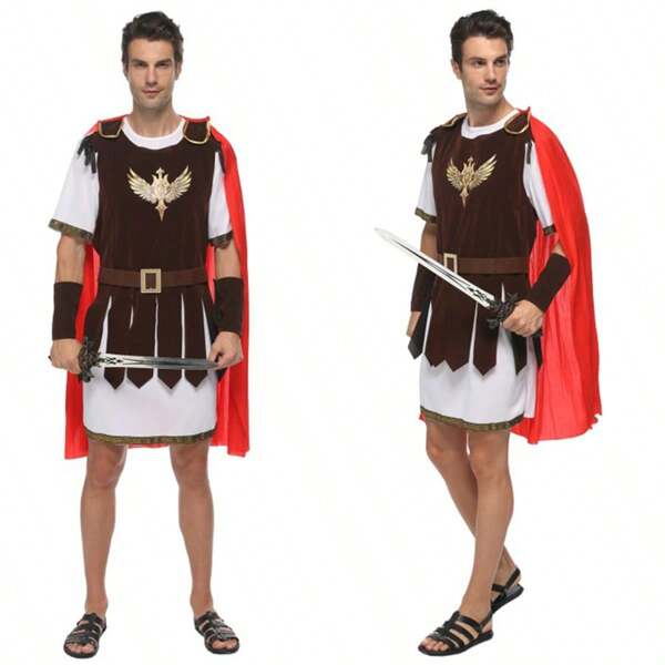 Costume de guerrier gladiateur romain grec pour hommes adultes, incluant une combinaison, une ceinture, une cape, des protège-poignets. Costume de chevalier Julius César pour Halloween, carnaval, Mardi Gras, déguisement