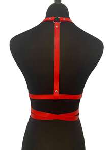 1pc Women's Black PU Leather Punk Style Belt, Suitable For Party, Festival, Celebrations - Red - View 3