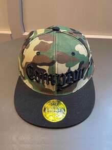 1pc Unisex Casual Streetwear Camo Embroidery Hip Hop Adjustable Wide Brim Flat Top Baseball Cap, Suitable For Men And Women, Spring/Summer/Autumn, Streetstyle, Sun-Shading Outdoor Sports Hat