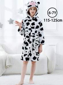 MICHLEY MICHLEY 1pc Kids Hooded Bathrobe With Belt Pockets Cartoon Animal Cow Style Soft And Comfortable Nightgown Unisex Suitable For Living Room, Swimming Pool, Bathroom Kids Gift