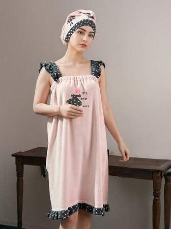 1 Set Robes Large Size Bathrobes For Women Pink Robes For Women, Bathroom Towels Bathing Set, Bathrobes With Hoods, Bathrobes And Bath Skirts, Bathrobe Towels, Cute Hair Drying Caps, Women's Robes, Microfiber Towels Bathroom Decor Summer Back To School