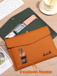 1pc Personalized Customized Name, Phone, Company Name, Company LOGO A4 Leather Document Folder, File Bag, Portfolio, Waterproof Business Office Snap Closure Thick Storage Bag - Magnetic Seal, Waterproof Faux Leather Large Capacity File Folder, Suitable For Business And Office Organization, Ideal For Exams And Storage,Back To School,School Supplies