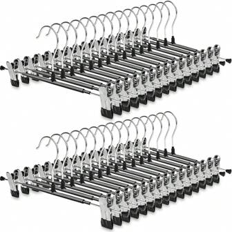 10 PCS Pants Skirt Hangers With Clips,Metal Trousers Hanger For Jeans Black Non Slip Women Shorts Hangers Saving Space Clothing Hanger