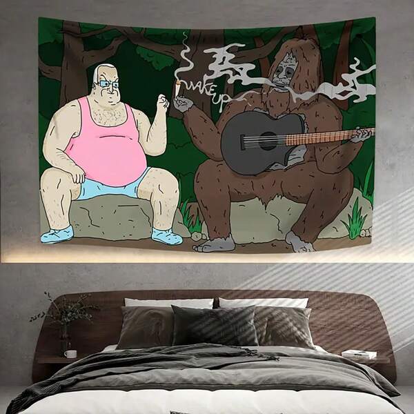Polyester Humorous Cartoon Wall Tapestry - 1pc Orangutan And Character Home Decor Living Room, Office