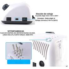 Strong Nail Drill Machine 210: pulidora acrílica 40,000RPM taladro micro motor para manicura y pedicura profesional, juego completo de herramientas para pulido, tallado y decoración de uñas, alta potencia y precisión. - Blanco - Ver 2