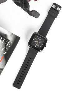 KEZZI 1 pieza Reloj de cuarzo cuadrado estiloso y simple con correa de silicona negra unisex, de moda casual adecuado para uso diario