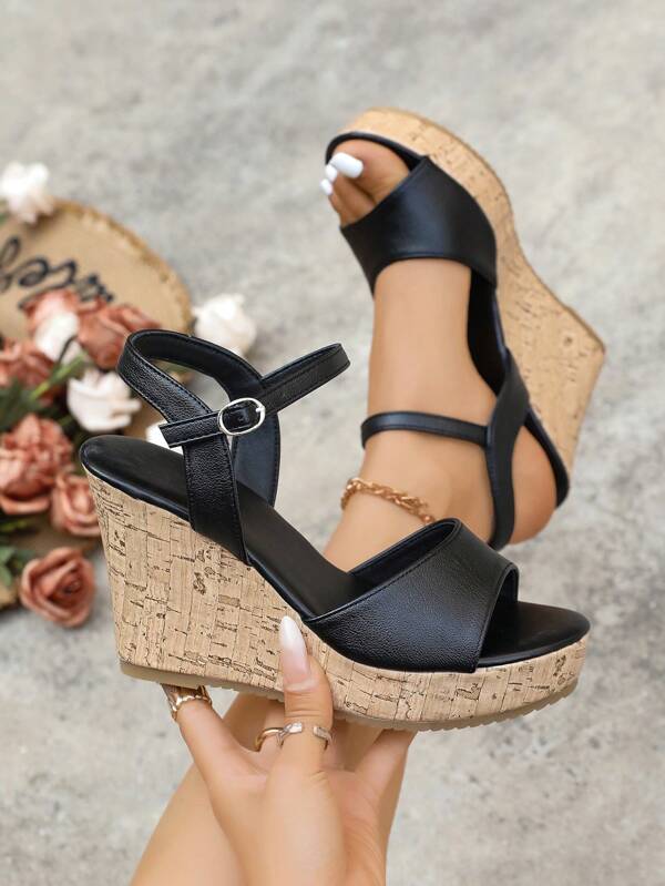 صنادل نسائية مريحة بكعب جوّاني، صنادل كعب جوّاني صيفية جديدة بتصميم جذاب، مفتوحة من الأمام، مقاومة للماء، بمنصة كعب جوّاني، صنادل كاجوال بحزام كاحلي وكعب سميك، بألوان متناسقة، أحذية كعب جوّاني أنيقة للسيدات