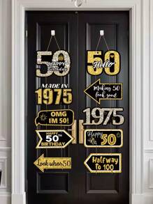 1 Set Banner de puerta para fiesta de cumpleaños 50th negro y dorado, Pancarta colgante de cumpleaños vintage 1975, Decoración de aniversario, Decoración de fondo, Decoraciones de cumpleaños 50 años, Decoraciones colgantes de puerta, Decoraciones de fondo para fotos, Artículos para fiestas