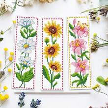 6 Pcs Floral Cross Stitch Bookmark DIY Craft Kit - Includes Lily Of The Valley, Daisy, Sunflower, Rose Patterns, With Embroidery Floss, Tools And Instructions - Suitable For Sewing Hobbyists And Beginners As Bookmarks And Home Decor
