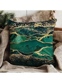 New Explosive Green Gilt Texture Printed Pattern Polyester Short Plush Home Decoration Sofa Cushion Cover 4 (No Pillow Core)