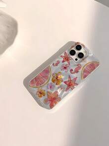 1 件海洋元素简约设计防水防指纹防刮透明 IMD 柔软亮面光滑手机壳 - 彩色 - 查看 3