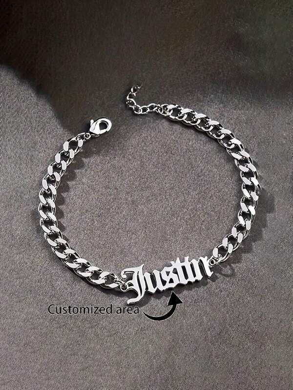 1 pieza Pulsera de acero inoxidable simple y a la moda, personalizada, para niños y niñas, con cadena cubana gruesa, pulsera ajustable con nombre personalizado, ¡se puede usar como regalo de cumpleaños, festival o punk!
