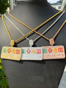 DUBSS 1 Piece Iced Out Rich Necklace Pendant For Men Plated Copper Hip Hop Jewelry - Letter - View 8