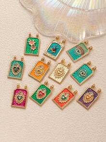 1Pc Bohemian Style Square Pendant, Heart-Shaped Charm Pendant, Flower And Bird Pendant, Suitable For DIY Women's Jewelry - Multicolor - View 4