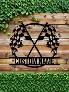 1pc Personalized Black & White Checkered Racing Flag - Custom Name, Home Decor Art Piece, Suitable For Race Car Party Decoration, Sports Event Decoration, Racing Themed Party, Birthday Party, Ideal Personalized Gift For Friends, Family, Dad, Mom, Room Decoration, Bedroom Decor, Home Decor, Wall Art - Black - View 4