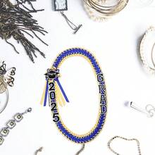 Graduation Necklace Class Of 2025 Grad Ribbon Double Braided Necklace With Tassel Handmade Lei Necklace For Congrats Graduates Senior - 藍色 - 查看 4