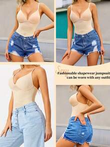 Women Sexy V-Neck Shapewear Bodysuit Tummy Control Slimming Abdomen Compression Body Shaper Underwear Body Sculpting Tank Top Snatched Waist Body Suit Waist Trainer - 米色 - 查看 6