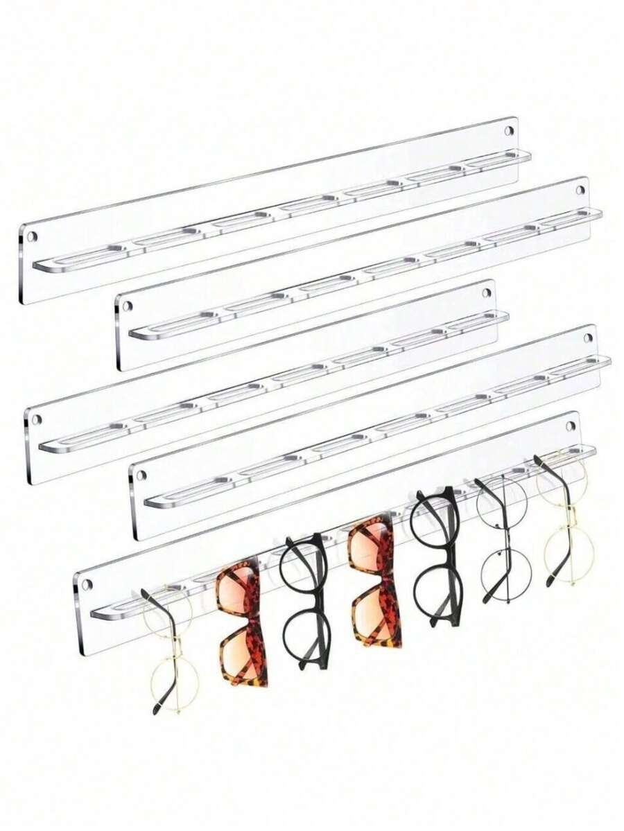 1pc Transparent/Black Acrylic Fashion Glasses Display Rack, Hanging Sunglasses Organizer Without Drill,Wall-Mounted Eyeglasses Holder Shelf, Glasses Display Prop (Comes With 2 Nail-Free Stickers), Nail-Free Sticker Installation, Gender Reveal Party, Perfect For Birthdays, Weddings, Parties, The Perfect Gift For Colleagues, Friends, And Family, Back To School - Multicolor - View 1