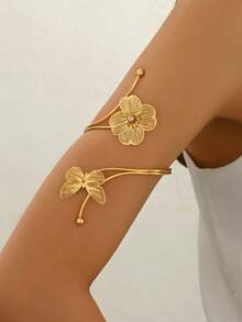 1pc Casual Minimalist Stylish Elegant Classic Metal 3-Layer Wave Line Arm Cuff. Sexy Party Punk Geometric Arm Bracelet Body Jewelry, Suitable For Women's Daily, Party, Vacation Wear - Gold - View 2