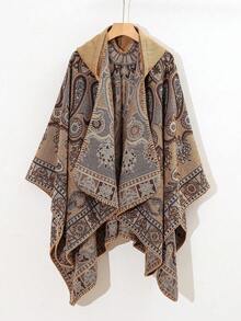 1pc Paisley & Clover Print Hooded Cape Jacket