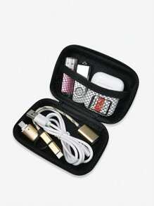 Estuche organizador personalizado con cremallera para auriculares, cargador de cable de marca, unidad flash USB, tarjeta SD y decoración de lazo, estuche de almacenamiento para auriculares