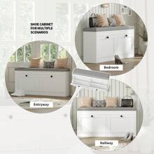 VOWNER 41.7" Storage Shoe Bench With 2 Flip-Up Drawers & Cushioned Seat, Multi-Functional Entryway Organizer For Hallway, Bedroom, Gifts For Halloween & Thanksgiving