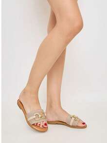 Unisex Bohemian Butterfly Decor Flat Mule Sandals - Beige - View 2