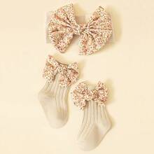 3-Piece Set: Children's Princess Bowknot Hair Accessories And Socks, Suitable For 1-12 Years Old Kids - Apricot - View 5