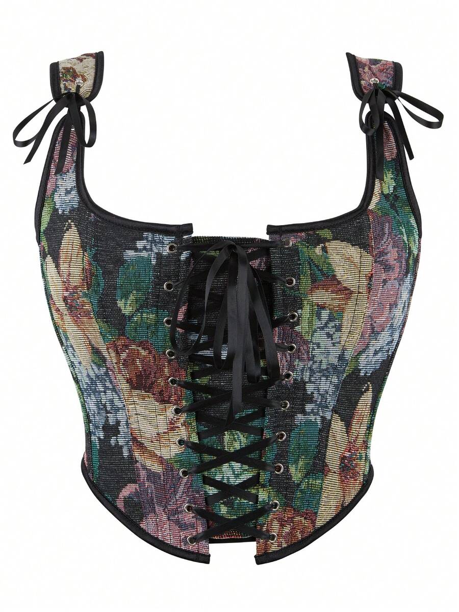 Alivila.Y Fashion Fashion Womens Sexy Vintage 1920s Renaissance Lace Trim Corset Bustier - Black Bowknot - 查看 1