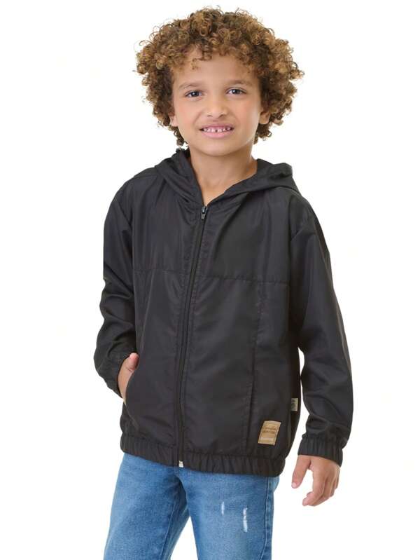 Jaqueta Corta Vento Infantil Menino Menina Roupa Unisex Capuz Roupa de Criança Feminino Masculino Inverno Meia Estação Preto Azul Marinho